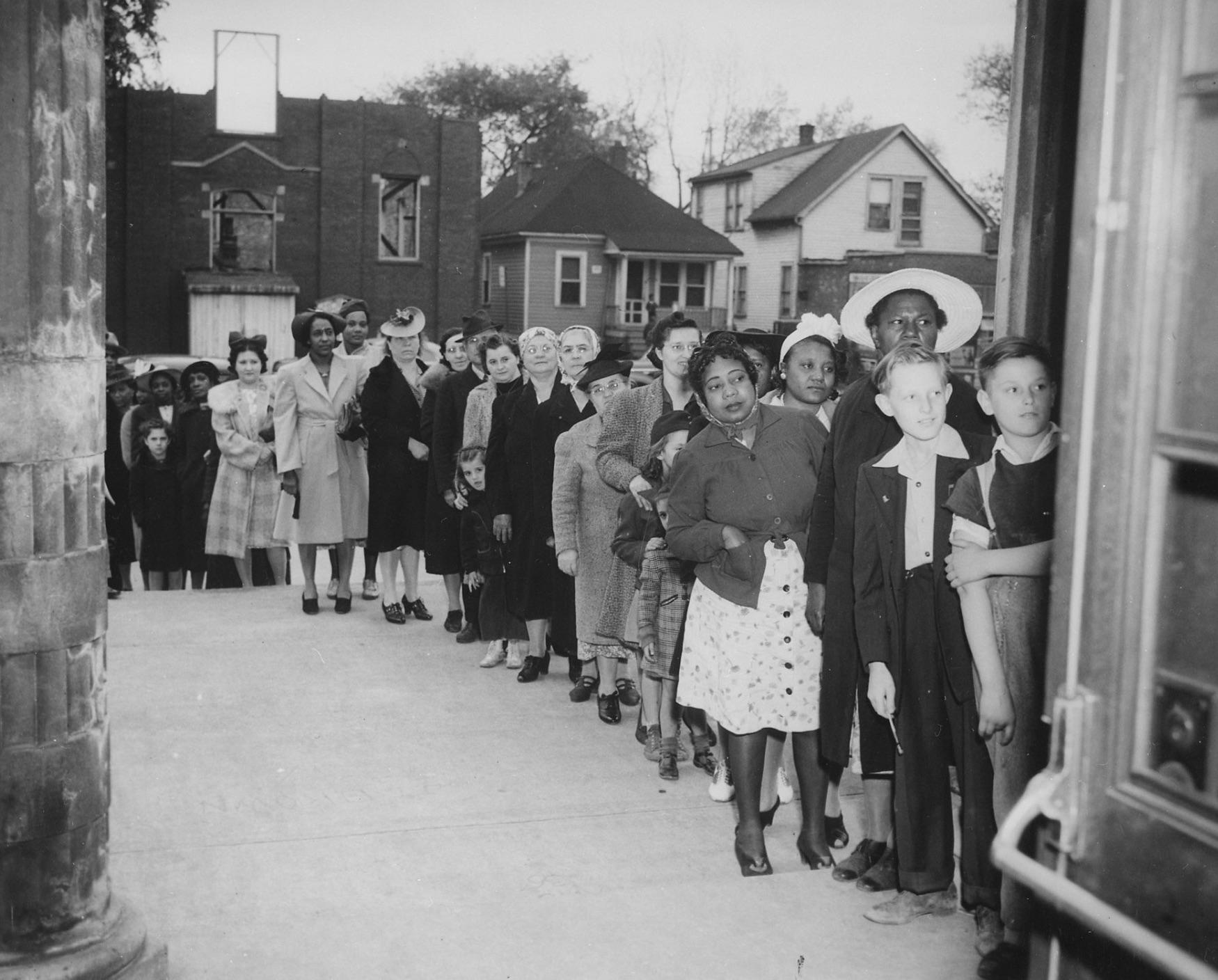 Line of people waiting for sugar during rationing 